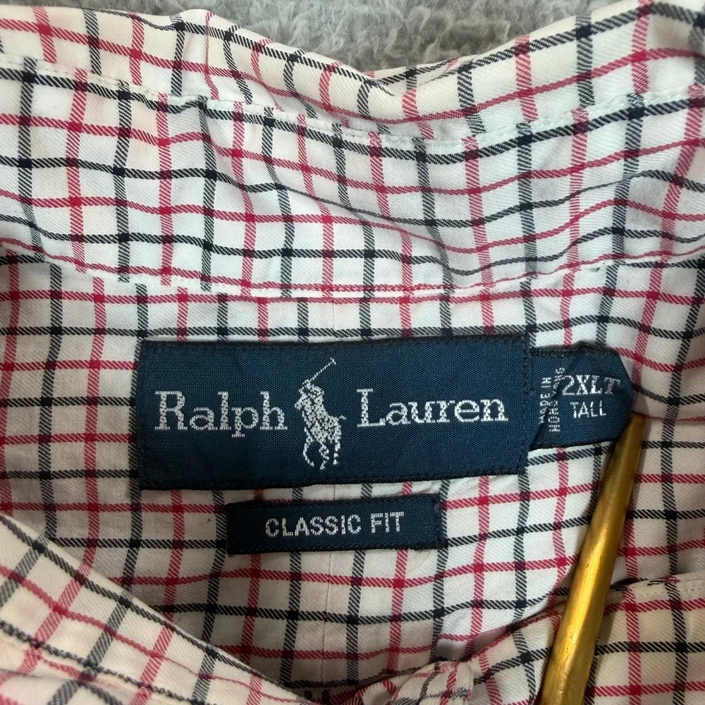 Polo Ralph Lauren Mens 2XLT Tall Classic Fit Check Button Down Shirt Red Navy